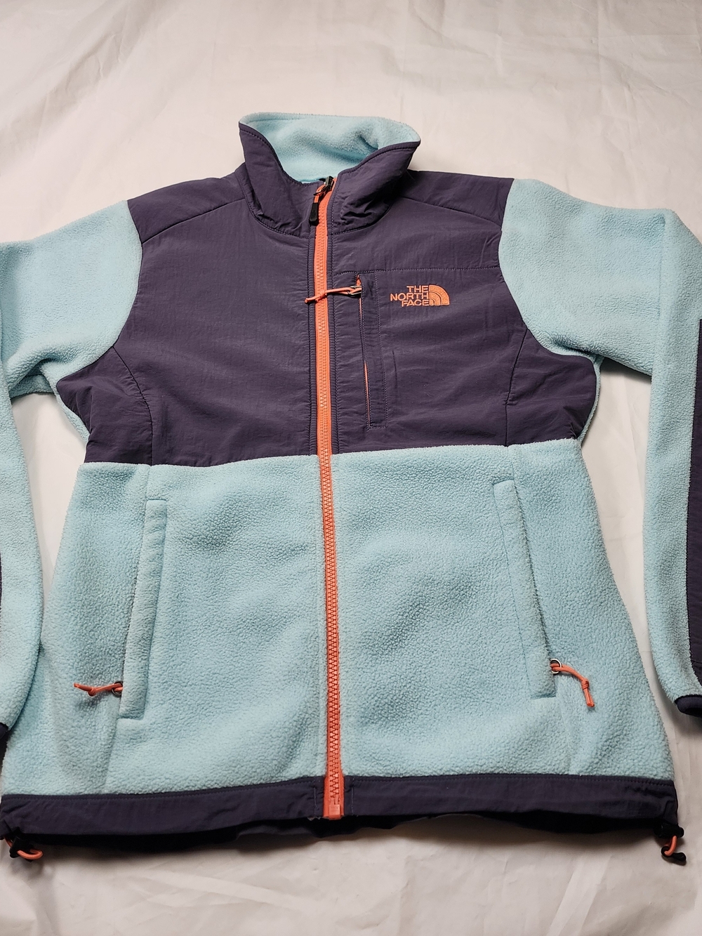 The North Face Women's Light Blue & Gray Fleece Jacket with Coral Zipper